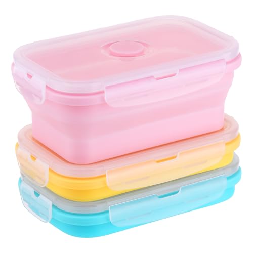 Zourglow 3Pcs Collapsible Camping Bowl 550ML, Silicone Lunch Flat Box with Lid, Portable Food Storage Containers for Camping Travel Hiking Kitchen