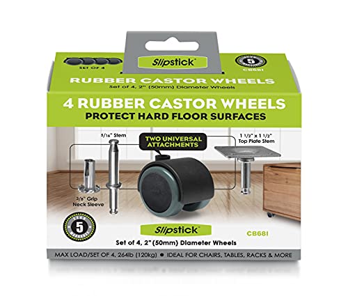 Slipstick CB681 2 Inch Floor Protector Rubber Caster Wheels (Set of 4) 5/16 Inch Stem or Top Plate Mounting Options - Black/Gray Green by Slipstick - Image 4