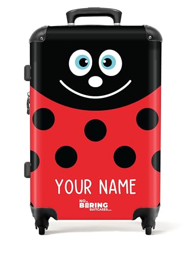 Image of NoBoringSuitcases.com® Children's Luggage Kids Suitcase - Personalised Large Hard Shell Luggage on Wheels - Ladybird - Red-Black - Personalised - 26-28 inch - 23kg