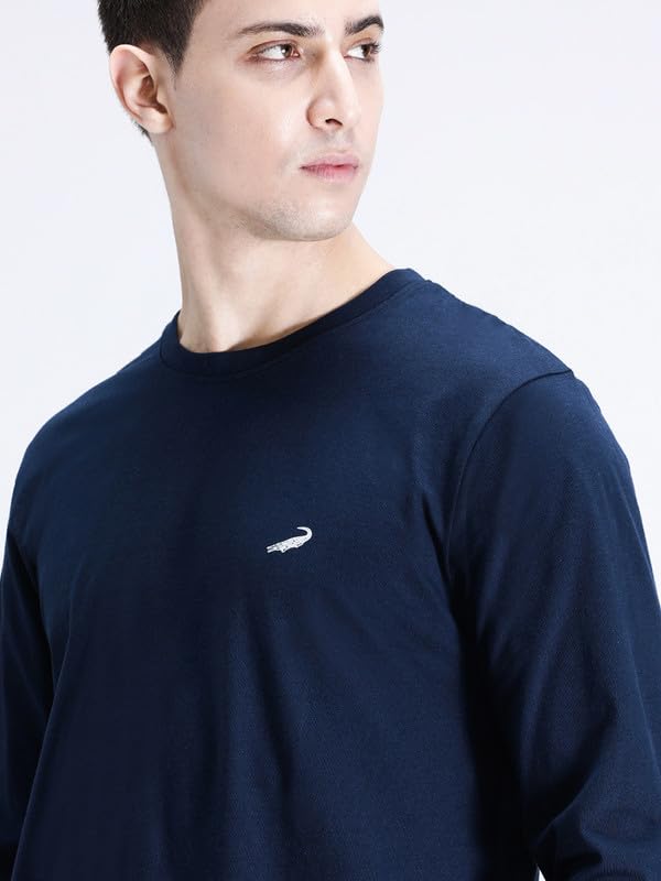 Image of CROCODILE Men Solid Sport Fit T Shirt | Round Neck | Long Sleeve | Regular Length | Basic Casual Pull On Topwear