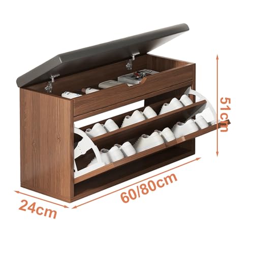 Banc à chaussures robuste avec assise rembourrée et coffre double en bois noble