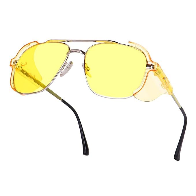 Vintage Aviator Sunglasses, Square Frame with Side Shield, Double Nose Bar, UV Protection, Large Size-picture-26