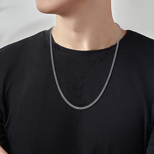 SanThree Solid Pure Titanium O Twist Link Chain 2.8mm Finely Polished Skin Friendly Welded Curb Chain Necklace for Women Men Sensitive Skin Valentines Birthday Graduation Gifts, 23.62"3