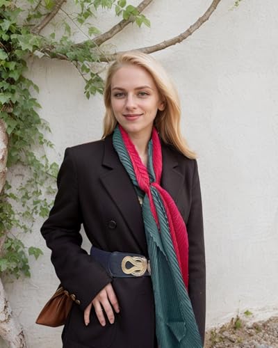 Rose Flower Scarf Skinny for Women Soft Scarf Belts Sash Necktie Neck Scarf Choker Solid Color Narrow Scarf, Dg+red, Medium - Image 2