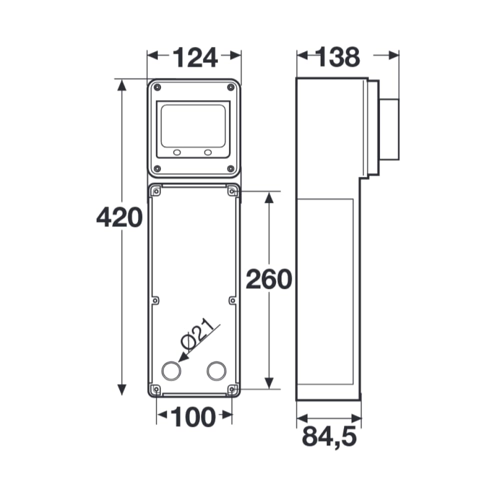Quadro vuoto, 420x124x138mm, 4 moduli, 1 presa interbloccata, compatibile con prese serie 16 - Rosi 16.3007