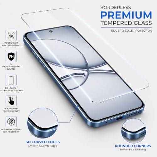 Image of ArmourPro 3D Borderless Tempered Glass for Realme C85 and Narzo 90x and Realme 15x, HD Clear Curved Edge to Edge Screen Protector, 9H Hardness, Oleophobic Coating, Case Friendly | Pack of 1