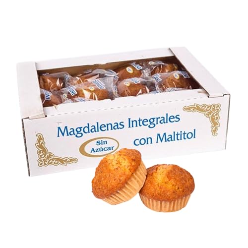 Magdalenas Integrales Sin Azúcar Añadido XL - Caja 2 Kg y 24 Unidades - Artesanas con Harina Integral - Repostería Casera Natural, Ideal Desayuno Saludable - Magdalenas Edulcoradas con Manitol