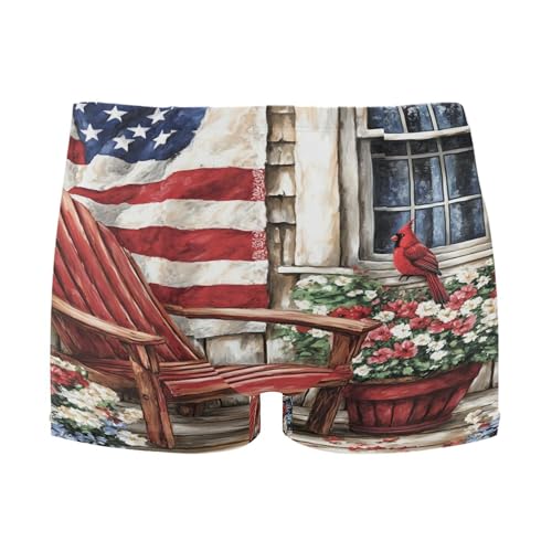 July 4th American Flag Flowers Chair Mens Swim Trunk Swimwear Swim Brief Square Leg Board Short S S0407310