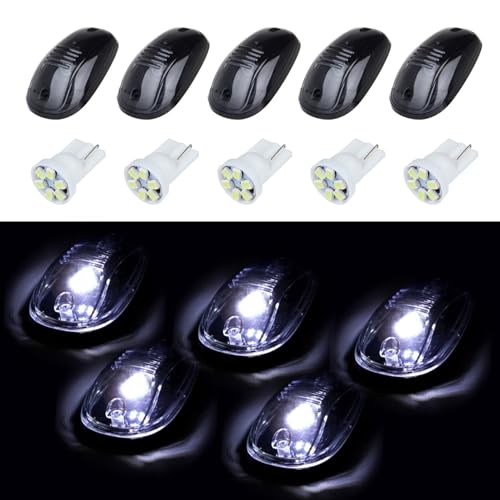 LBRST 5x Smoke Lens LED Cab Roof Marker Light Assembly+T10-6-3020-SMD White LED Bulbs LED Cab Clearance Lights Fit For For Dodge Ram 1500 2003-2010 For Dodge Ram 2500 2003-2010 Trucks
