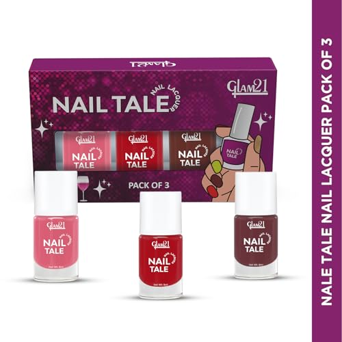 Image of Glam21 Nail Tale- Nail Lacquer|Set of 3|Multicolor|Quick Drying Nail Polish| Glossy Gel Finish Nail Kit | Highly Pigmented & Long Lasting | Chip Resistance|9ml Each|Shade-02