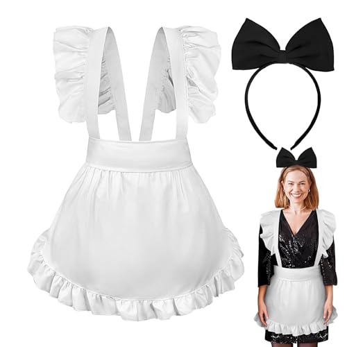 Tablier à volants blanc de soubrette cosplay pour femme