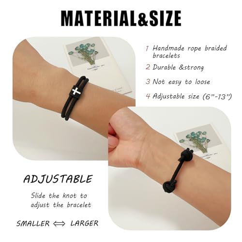 2 PCS Braided Cross Bracelet,Adjustable Rope Couples Bracelets for Men, Boyfriend, Girlfriend, Soulmate, Husband, Wife,Easter Christian Birthdays Gifts For Women Men4