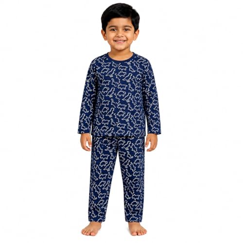 Image of The Mom Store Kids Cotton Night Suit for Boys and Girls | Soft Breathable Night Dress for Kids Boys and Girls | Printed Nightsuit Pajama Set | Comfortable All-Season Sleepwear for Daily Use