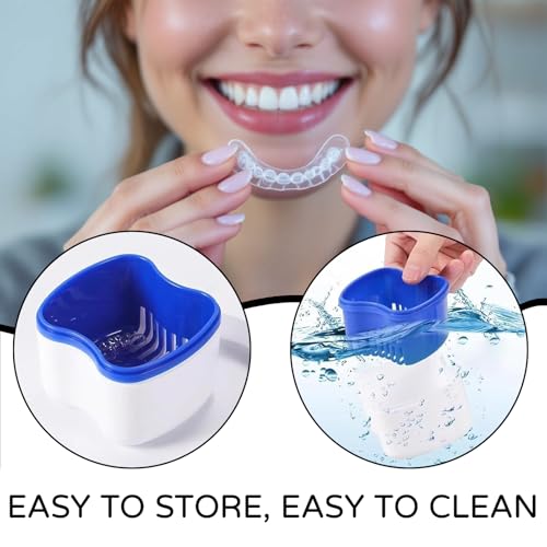 2 Stück Zahnprothesen Box + 2 Prothesenzahnbürste,Prothesendose,Gebissdose,Prothesenbox für Falsche Zähne Lagerung Reinigung (Grün, Blau)