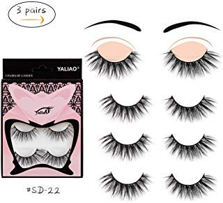 YALIAO Fake lashes 3 Pairs Mink Fluffy False Eyelashes 3D Crisscross Curling Reusable Winged Eyelashes Extension,SD-22