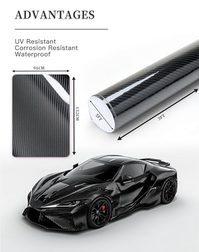 XINXINVibe 3ft x 5ft 3D Carbon Fiber Car Vinyl Wrap Roll, Durable Easy Application Automotive Wrapping Film for Car Body Protection (Carbon Fiber Black)