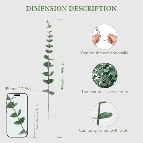 80 Pcs Artificial Eucalyptus Stems for Home Decor Realistic Faux Leaves - Image 3