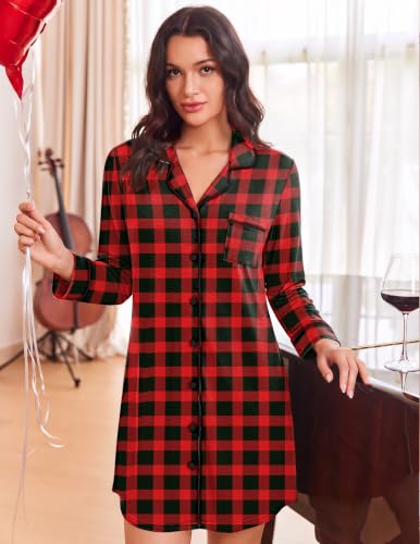 Image of Ekouaer Nightgowns for Women Long Sleeve Night Gown Button Pajama Dress
