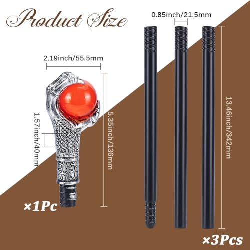 Image of GORGECRAFT Antique Cane Vintage Walking Stick Silver Eagle Claw Red Ball Grasping King Stick Plastic Costume Canes Halloween Party Cosplay Scepter Magic Wand Punk Prop for Themed Events Stage Shows