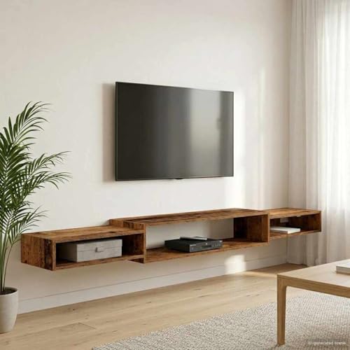 Ordellia Meuble TV Mural Bois Ancien 220 x 28 x 21 cm étagère Murale Flottante en Bois d’ingénierie, Rangement Suspendu, Fixation Invisible, Salon Chambre Bureau