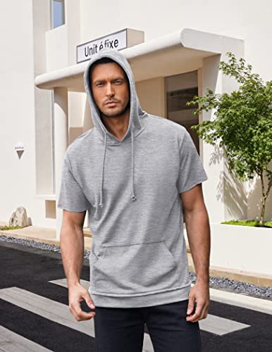 Coofandy Casual Hoodie Gym Workout Hoodies Hip Hop Streetwear Hooded Sweatshirt With Pockets Light Gray #TOP1