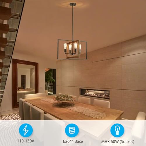 XINGQI Farmhouse Light Fixtures Vintage Chandelier 4 Light Rustic Celling Industrial Hanging for Kitchen Island Living Room Dining Room Black & Wood Grain Finish Cross Metal Luminaire by XINGQI - Image 6