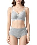 [Kayuuhin] ブブラジャー ショーツ セット 綿 ノンワイヤー 脇高ブラ＆ショーツ 上下セット レディース 昼夜用 グレー 2XL