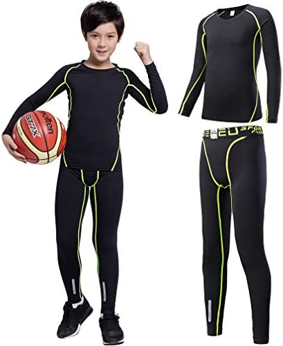 TERODACO Boys Thermal Underwear 2 PCS Athletic Base Layer Kids' Compression Shirts and Leggings Set