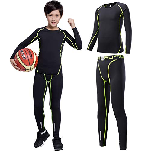 Terodaco Boys Thermal Underwear 2 Pcs Athletic Base Layer Kids' Compression Shirts And Leggings Set #TOP15