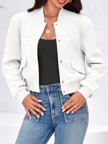 Image of Tankaneo Womens Cropped Bomber Jackets Casual Button Down Long Sleeve Stand Collar Varsity Shacket Coats