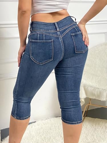 Flamingals Butt Lifting Mid Waist Skinny Jeans for Women Stretchy Fall Trendy Pull On Denim Capris2