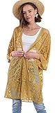 Umgee Oh Sweet Lace! Floral Lace Open Front Kimono with Waist Tie (Medium, Golden Kiwi)
