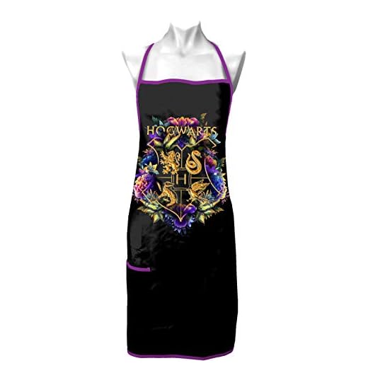 Spoontiques Hogwarts Crest Delantal de cocina, algodón, negro