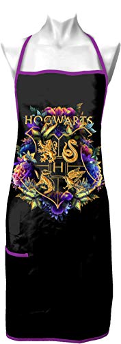 Image of Spoontiques - 100% Cotton Cooking Apron with Tie Back and Pocket - Harry Potter Cotton Apron - One Size Fits Most - Machine Washable - Fun Kitchen Accessories - Hogwarts Crest Apron