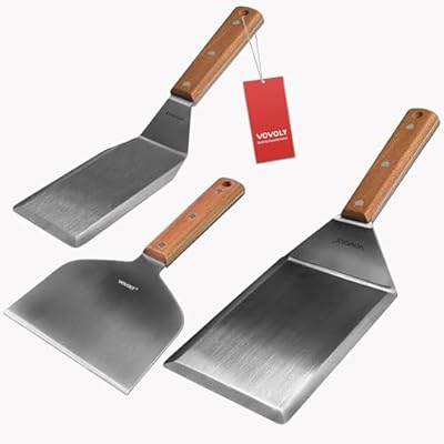 Stainless Steel Metal Spatula Set For Griddle, Grill Spatula Scraper for BBQ/Flat Top Grill- Full Tang Handle -Thicked Blade- Beveled Edges, Great Griddle Accessories for Pancake/Smash Burgers
