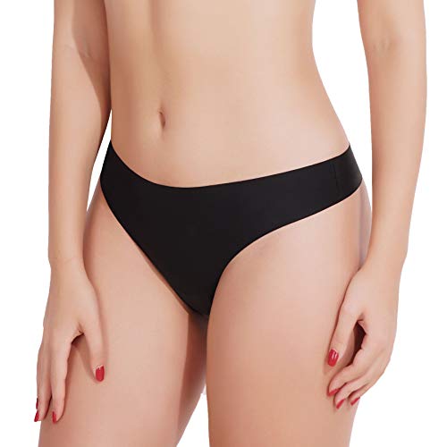 YERKOAD Pack of 2 Seamless Thongs for Women Panties, No Show Sexy Low Waist Smooth Underwears(2 Pack-Black, X-Large-XX-Large)