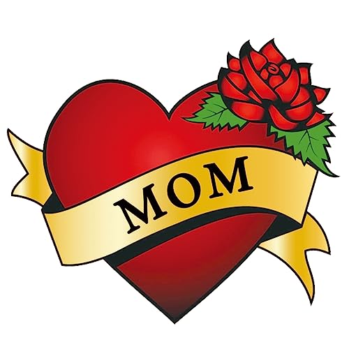 7-Sheet Mom Heart Temporary Tattoos, Fake Tattoos for Women, Girls, Men and Kids, Love Rose Mom Tattoo Stickers for Mothers Day