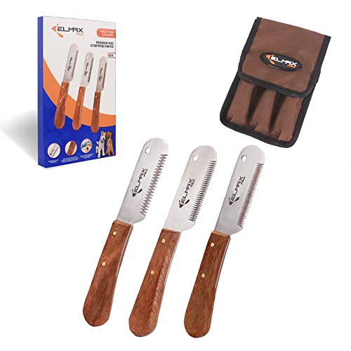 Elmax Pro Professional Stripping Knife for Dogs Best for Removing Unwanted Undercoat Blades are Made of Stainless Steel with Wooden Handle Grip (Right-Handed Rosewood)