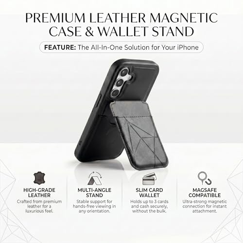 Image of amazon basics Premium Vegan Leather Back Cover with Card Holder and Integrated Mobile Stand for Samsung Galaxy S24FE 5G - Slim Shockproof Wallet Case with Geometric Stitching [Black]