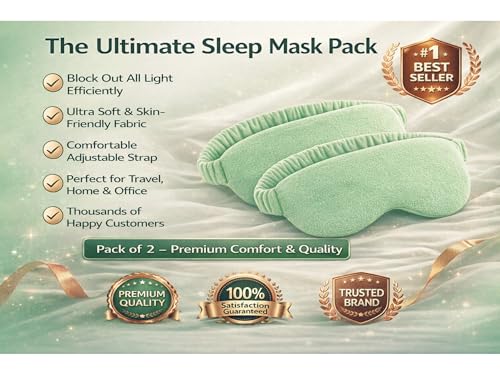 Image of Eye Sleep Mask for Men & Women, Soft Light Blocking Mask with Adjustable Strap, Falalin Non-Woven Cotton Fabric, Comfortable Travel Eye Cover for Home, Flight, Relaxation (Green pack of 2)