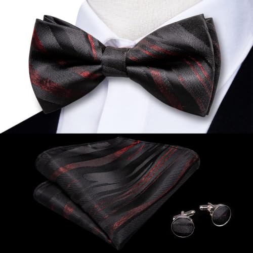 Image of Dubulle Mens Paisley Striped Bowtie Set Pre-tied Bowtie for Men and Pocket Square Set Wedding Business