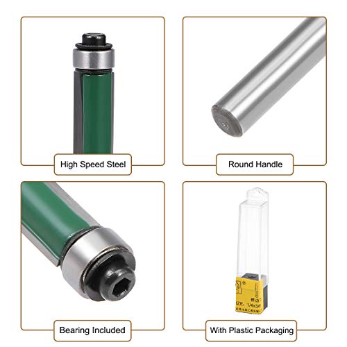 Uxcell Router Bit 1/4 Inch Shank 3/8 Inch Cutting Dia. Flush Trim Bit With Bearing 2 Flutes Hss For Woodworking Milling Cutter Tool #TOP3