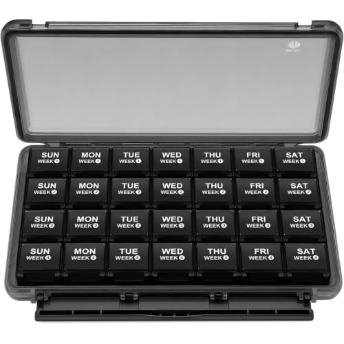 Image of BUG HULL Monthly Pill Organizer, Moisture-Proof Large 28 Days Pill Box with Removable 4 Weeks Pill Case Rows, Medicine Pill Organizer, Travel Pills Organizer for Vitamin, Fish Oil, Black