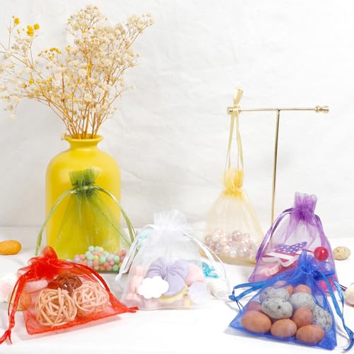 Image of Organza Bags, Sheer Organza Bag, 50Pcs,Small Organza Bags with Drawstring 3 x 4 inch, Jewelry Gift Bags, Mesh Party Wedding Favor Bags Mini Candy Bags for Christmas Party, Mix Color