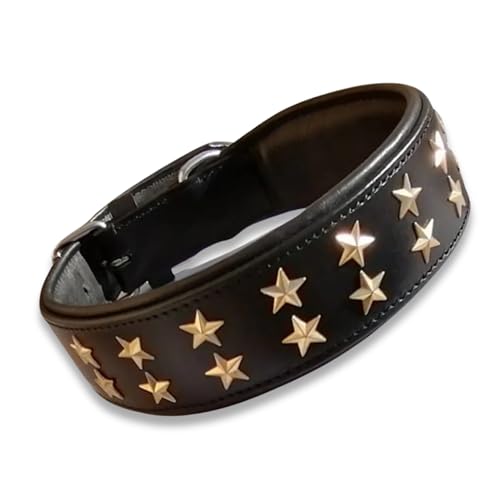 IULIUS Collier en cuir véritable pour chien, style punk, avec clous, pour grandes races, XL, 5 cm de large, 45-55 cm réglable, doré/argenté (noir, moyen-grand)