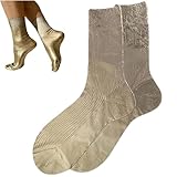 Metallic Silk Sock, Soft Breathable Silky Ribbed Design Comfort Fit Socks, Elegant Luxury Fashion Shiny Metallic Foil Socks (#01 * 1)