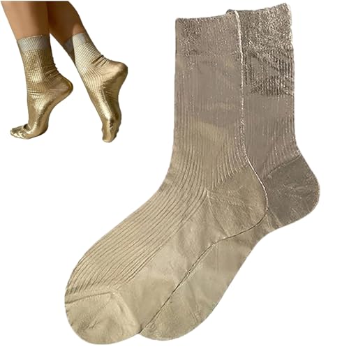 Metallic Silk Sock, Soft Breathable Silky Ribbed Design Comfort Fit Socks, Elegant Luxury Fashion Shiny Metallic Foil Socks (#01 * 1)