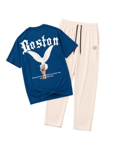 Image of AUSK Men's Graphic Printed Clothing Co-Ord Set | Oversized T Shirt with Track Pant | Casual Daily Wear Outfit for Men