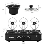 HEYNEMO Triple Slow Cooker Buffet Server, 3 x1.5 QT Triple Ceramic Pots Food Warmer with Individual Temp Controls, Dishwasher-Safe Pots, Glass Lids & Lid Rests for Parties, Dips, Taaco Night, Black - Image 3