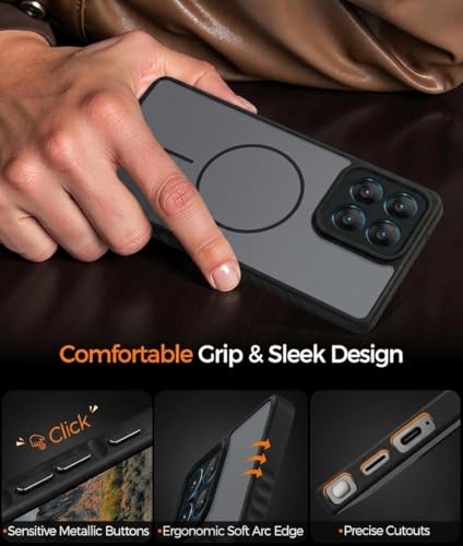 Image of VONZEE Matte Magnetic Case Compatible for Motorola Edge 60 Pro Wireless Charging Shockproof Anti-Scratch TPU PC Slim Fit Full Protection Phone Cover for Motorola Edge 60 Pro-Black